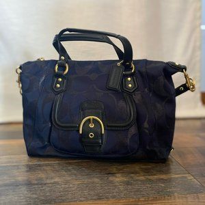 COACH Campbell Signature Metallic Satchel, F26247, Convertible, Navy and black